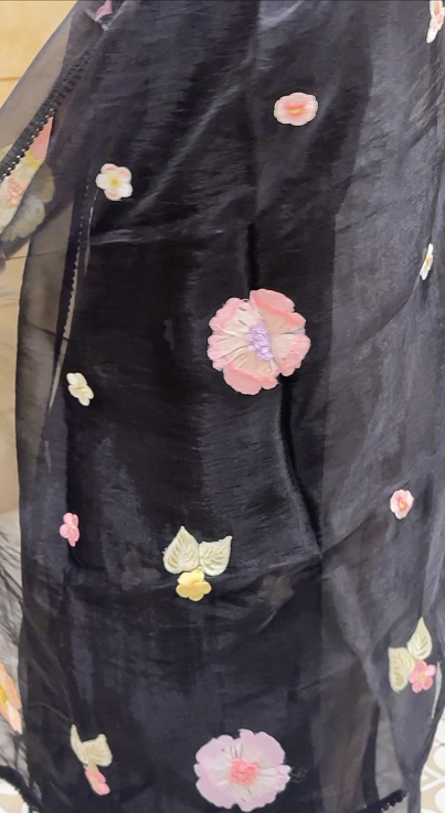 Organza Saree -black color shade Search code 4214